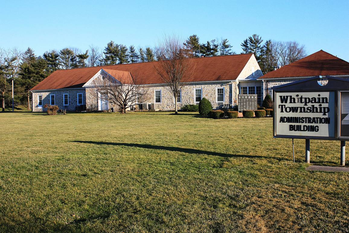 The Whitpain Township administration building — the municipality a Blue Bell address actually pays.
