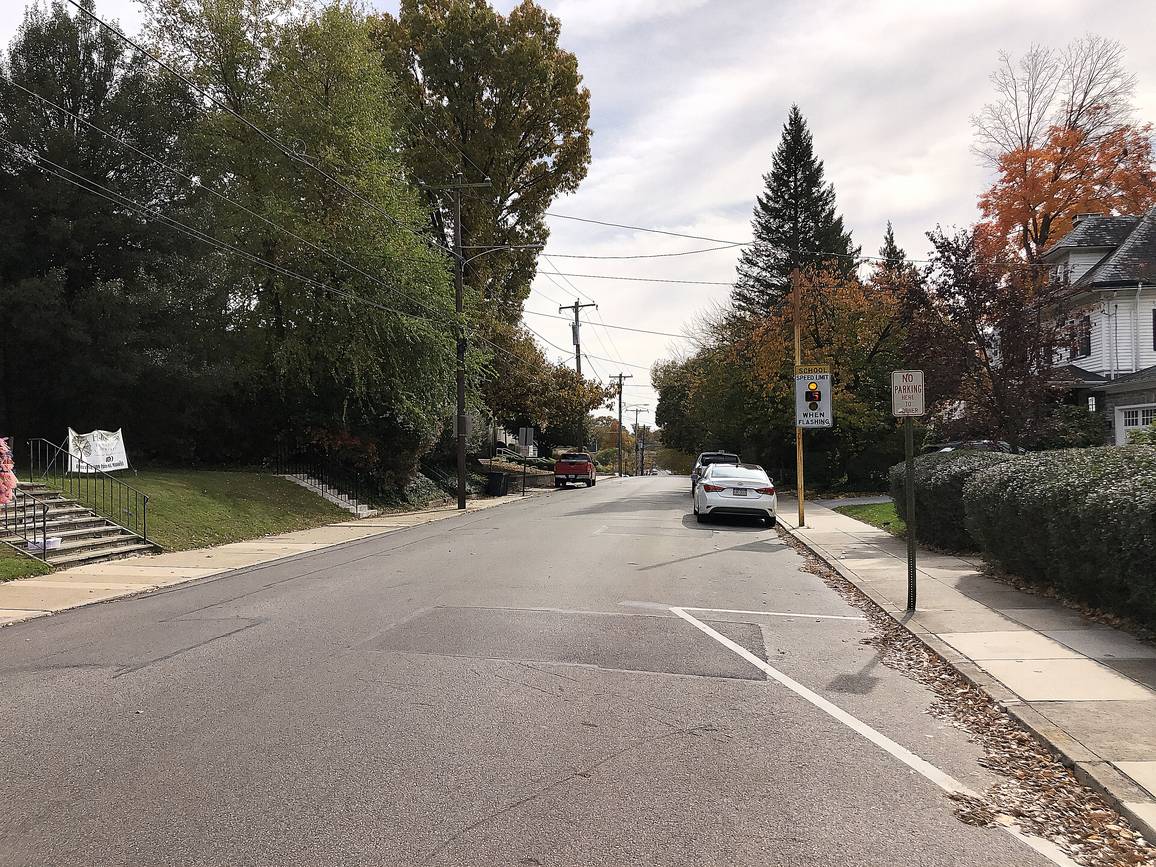 Narberth Avenue at Woodbine Avenue, looking south. Narberth is a borough entirely surrounded by Lower Merion.