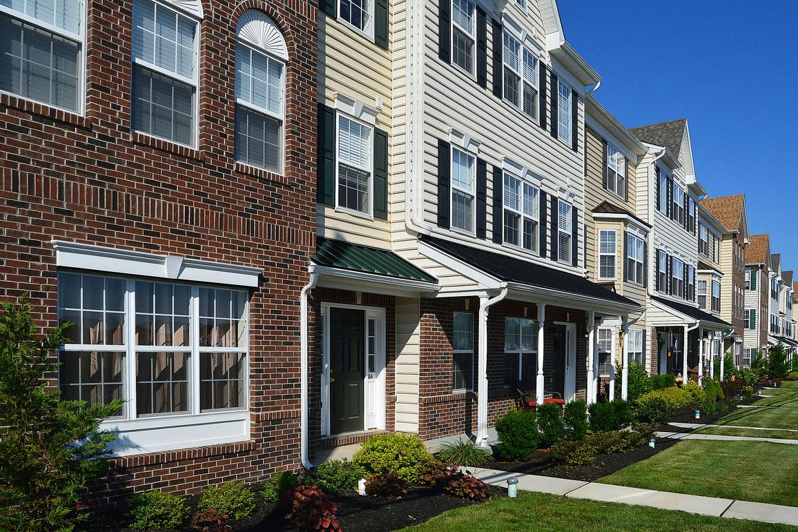 Stacked townhouses along School Road, Souderton.